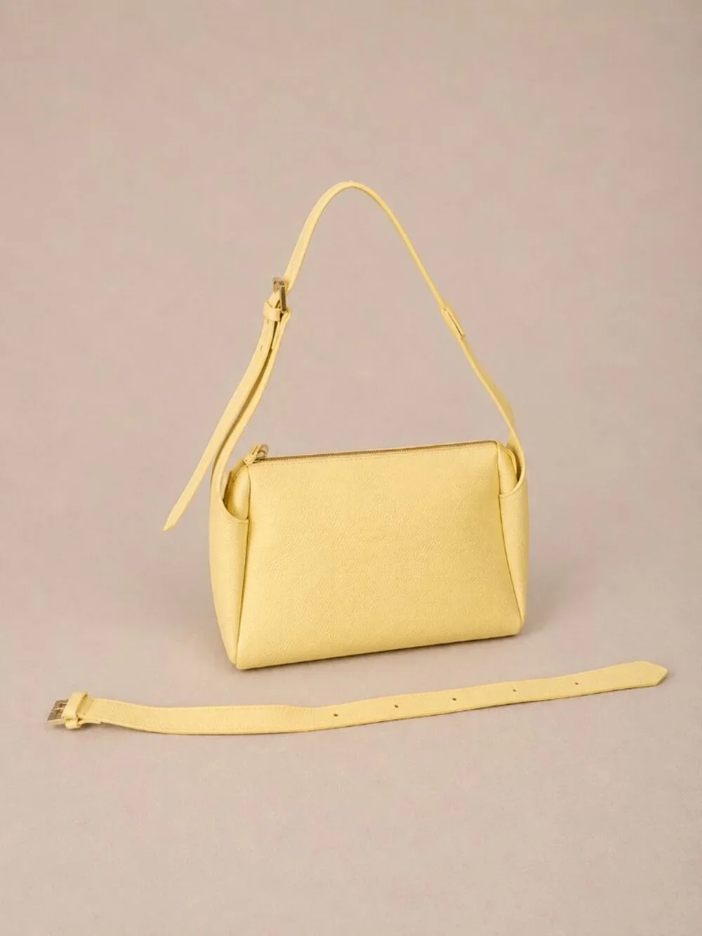 Butter Yellow Italian Leather Small Crossbody Shoulder Bag, Pebbled Handbag
